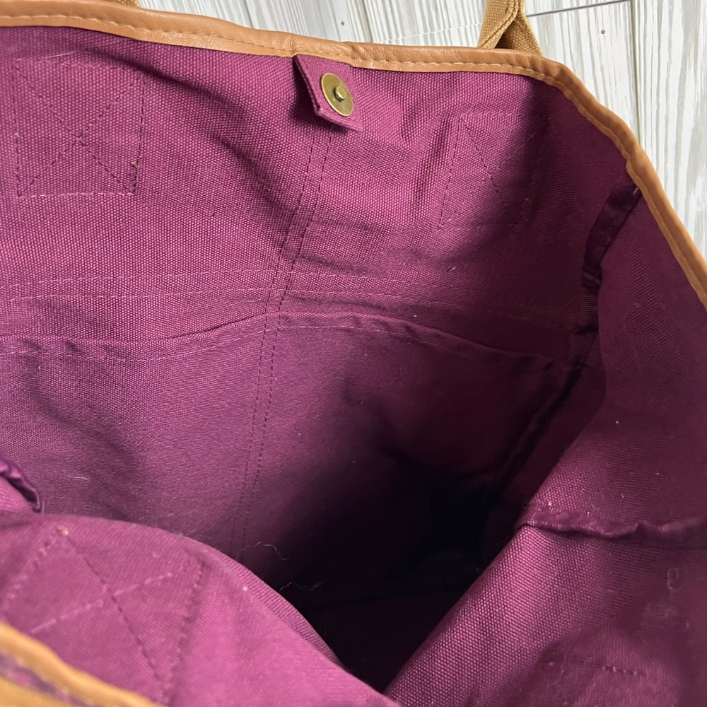 Large Purple Tote with Tan Trim - Picture 4 of 5